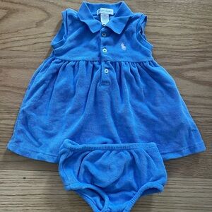Ralph Lauren Baby Girls Blue Terry Polo Golf Dress and Bloomers 3M